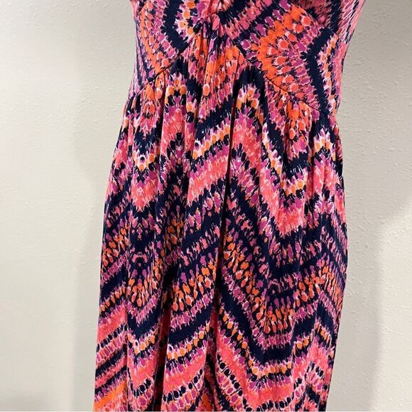 Allison Brittney pink zig zag print v-neck sleeveless Maxi Dress size medium - Picture 4 of 12